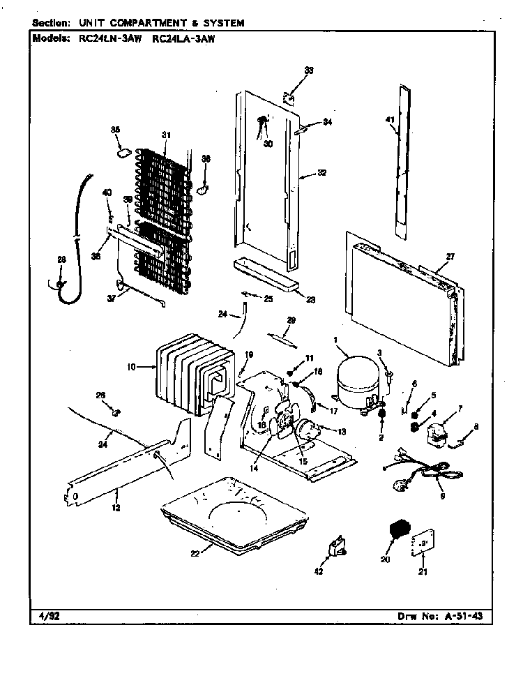 Unit Compartment & System Diagram and Parts List for RC24LA-3AW BS81D Magic Chef Refrigerator
