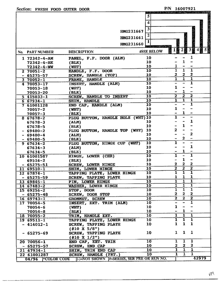 Fresh Food Outer Door Page 2 Diagram and Parts List for HMG-231667  Admiral Refrigerator