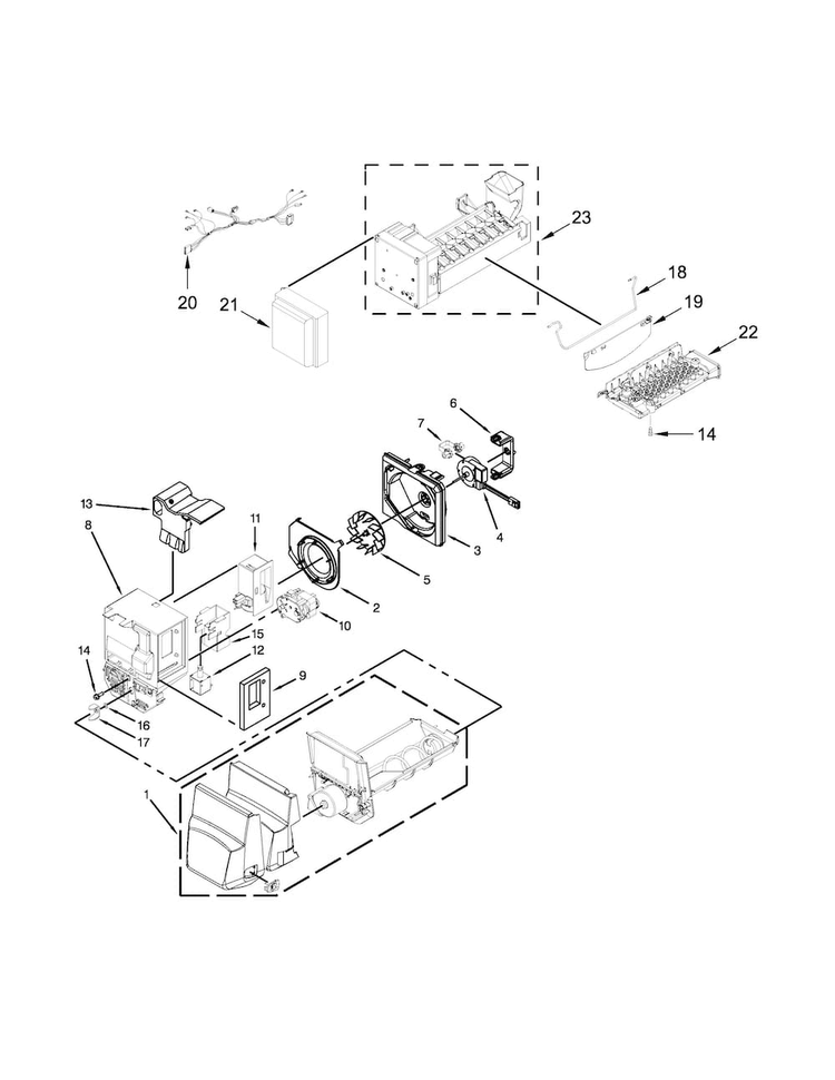 Icemaker And Ice Container Parts Diagram and Parts List for MFI2570FEH00  Maytag Refrigerator