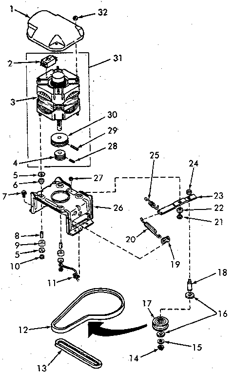 Motor, Mounting Bracket, Belts And Idler Assembly Diagram and Parts List for NA6621W33821  Speed Queen Washer