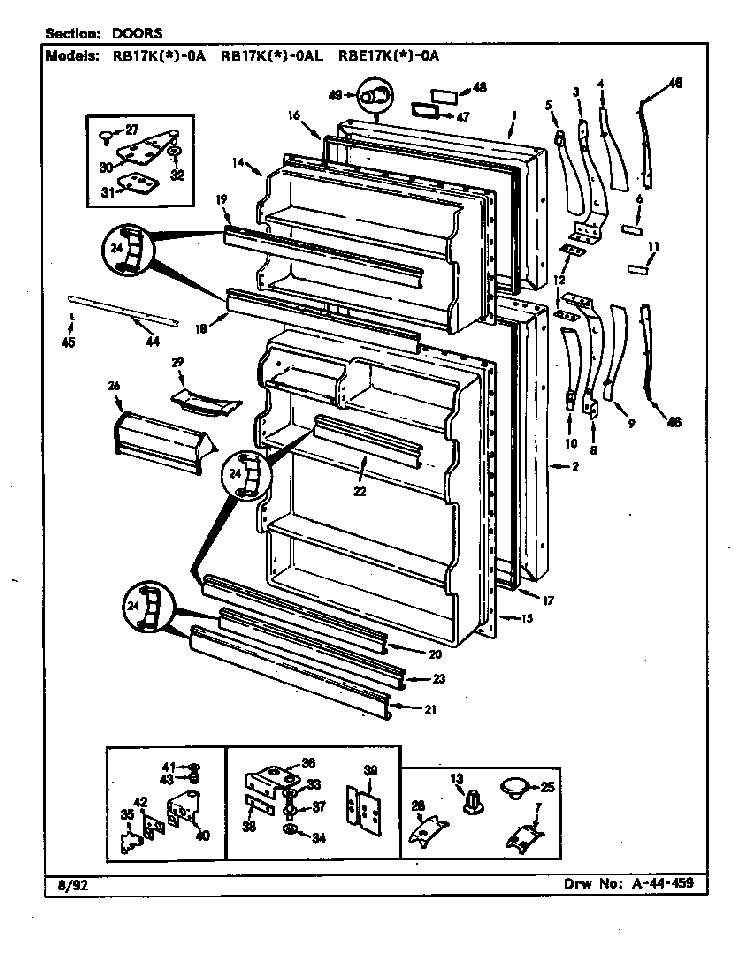Doors Diagram and Parts List for RB17KA-0A-BG25C  Magic Chef Refrigerator