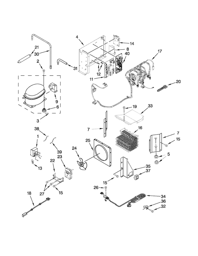 Upper Unit Parts Diagram and Parts List for JS42PPDUDB16  Jenn-Air Refrigerator