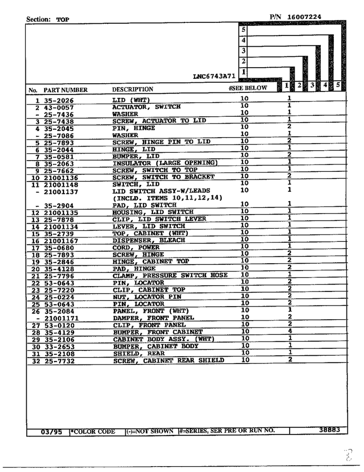 Top Page 2 Diagram and Parts List for 6743A71  Norge Washer