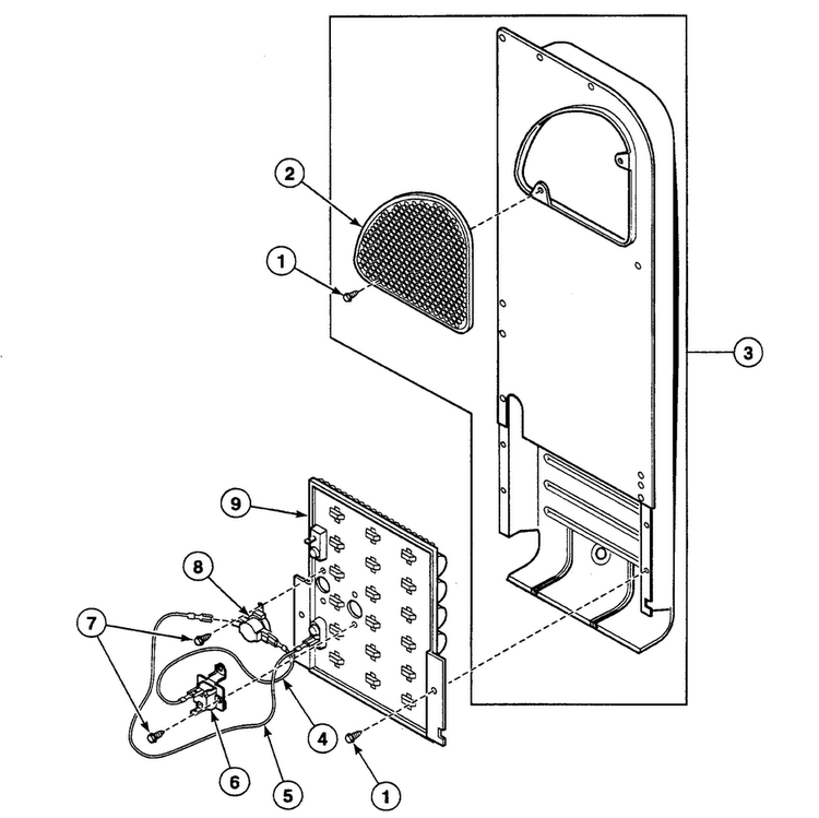 Heater Duct Diagram and Parts List for SSEY07WF1500  Speed Queen Dryer