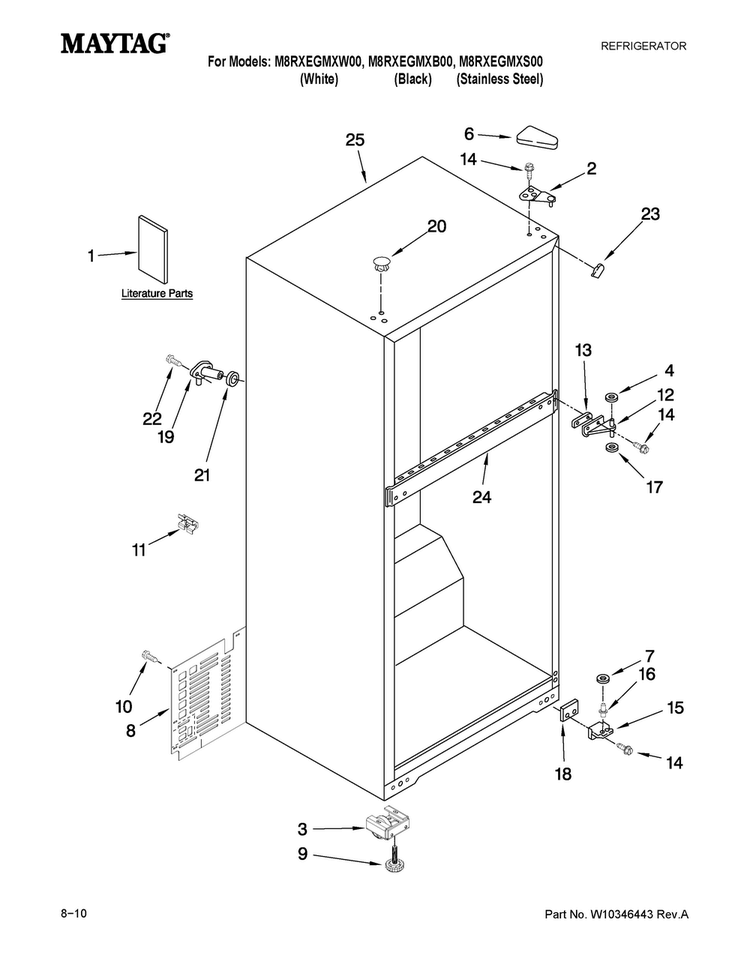 Cabinet Parts Diagram and Parts List for M8RXEGMXW00  Maytag Refrigerator