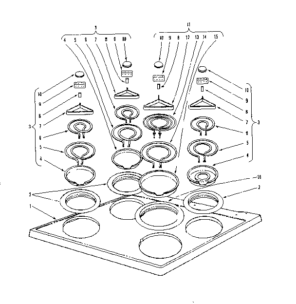 Cook Top Section Diagram and Parts List for 101916600  Kenmore Range