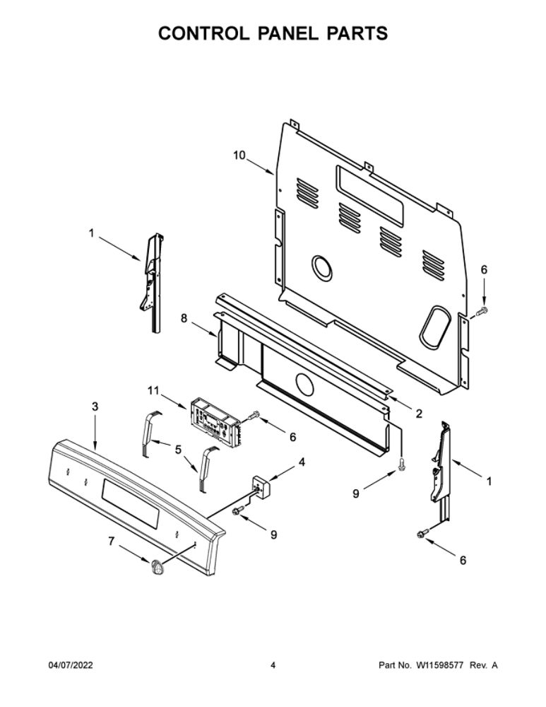 Control Panel Parts Diagram and Parts List for YAER6303MFW5  Amana Range