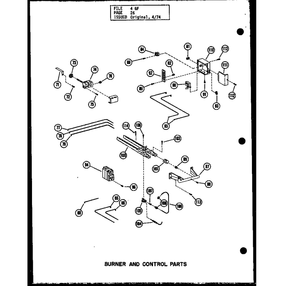 Burner And Control Parts 4 Diagram and Parts List for GH-105E-3 P96324-9F Amana Furnace