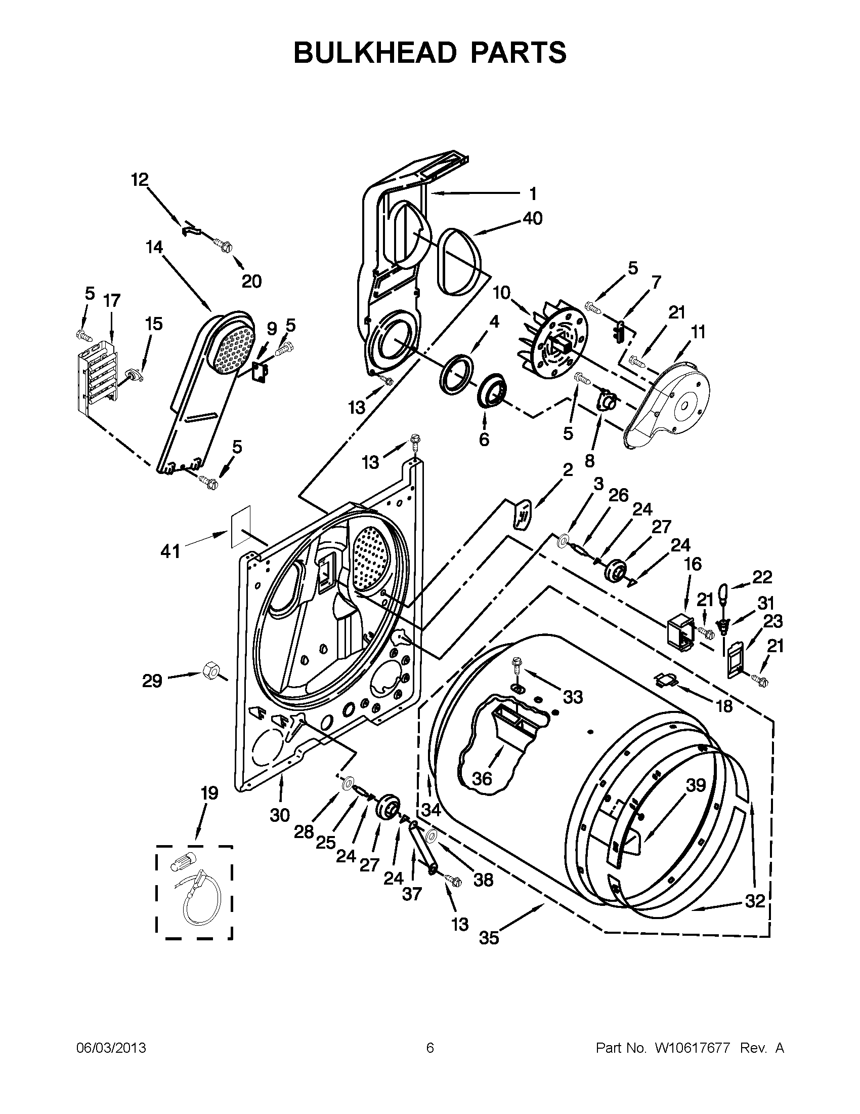 03 - BULKHEAD PARTS Diagram and Parts List for YMEDC300XW1  Maytag Dryer