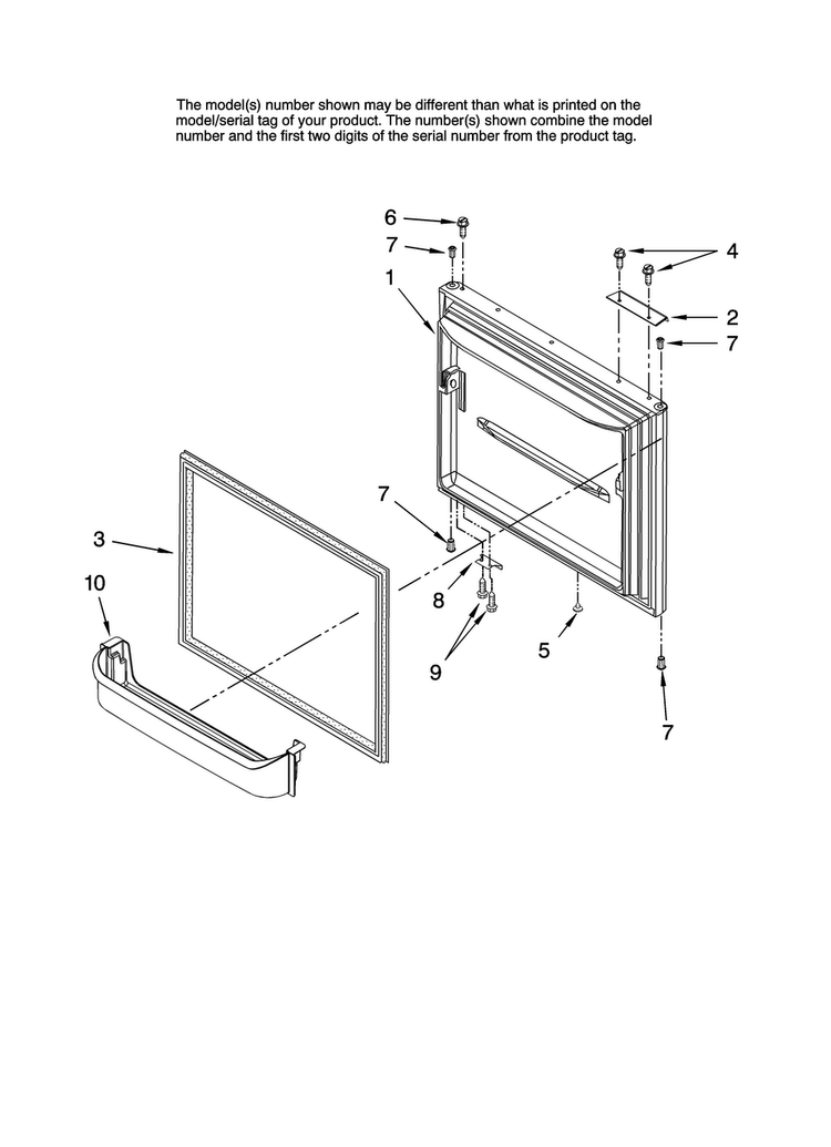 Freezer Door Parts Diagram and Parts List for CB19G6W14  Crosley Refrigerator