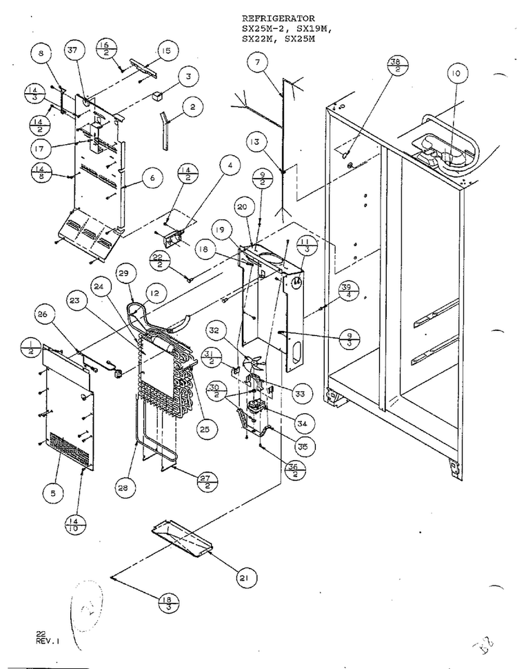 Freezer Evaporator And Air Handling Diagram and Parts List for SX22M  Amana Refrigerator