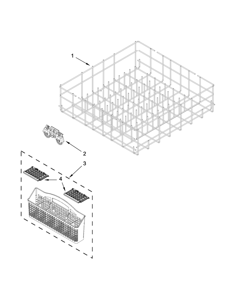 Lower Rack Parts Diagram and Parts List for ADB1500ADS3  Amana Dishwasher