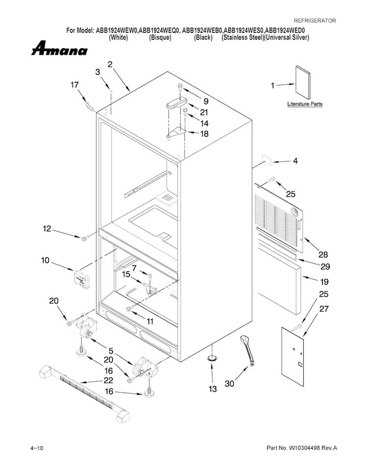Cabinet Parts Diagram and Parts List for ABB1924WEB0  Amana Refrigerator