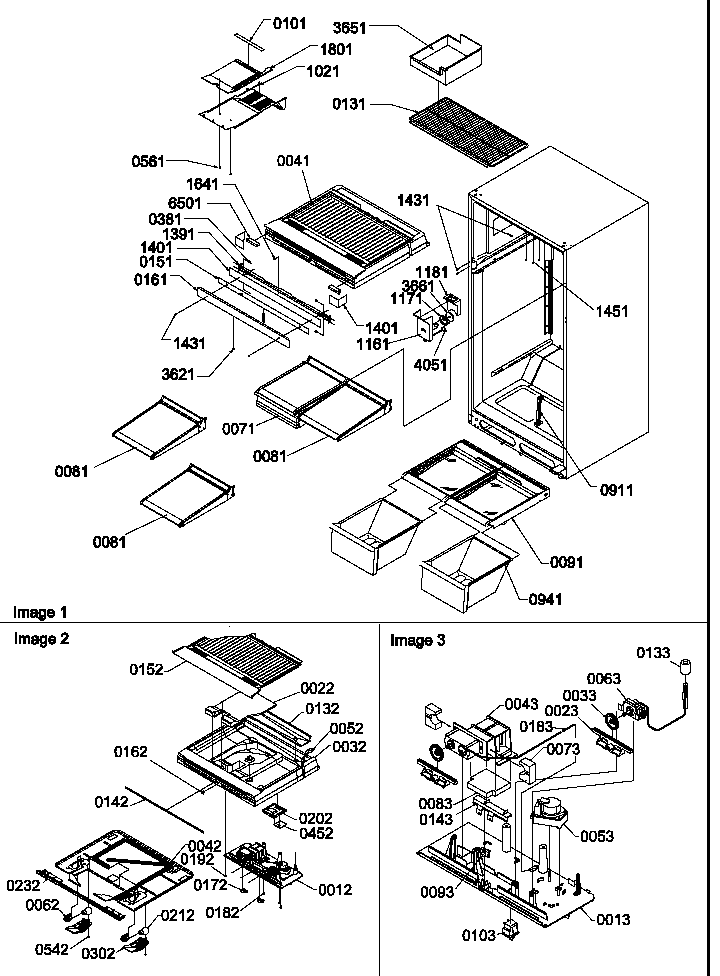 Interior Cabinet And Drain Block Assembly Diagram and Parts List for THI21TL-P1302602WL  Amana Refrigerator