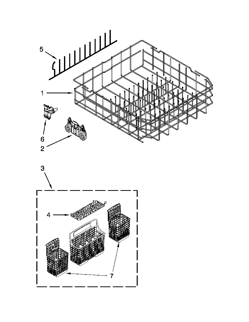 Lower Rack Parts Diagram and Parts List for 66514752N510  Kenmore Dishwasher