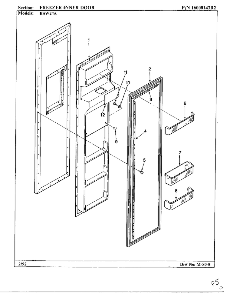 Freezer Inner Door Diagram and Parts List for 24712  Maytag Refrigerator