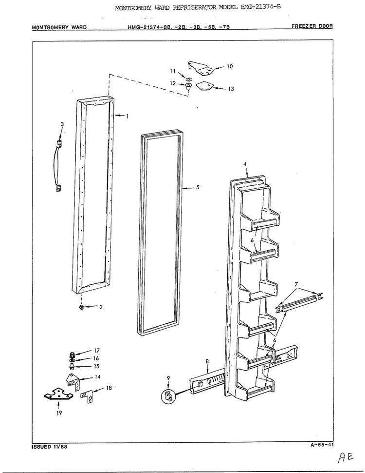 Freezer Door Diagram and Parts List for 21374B  Admiral Refrigerator