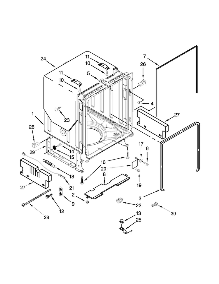 Tub And Frame Parts Diagram and Parts List for JDB8700AWS2  Jenn-Air Dishwasher