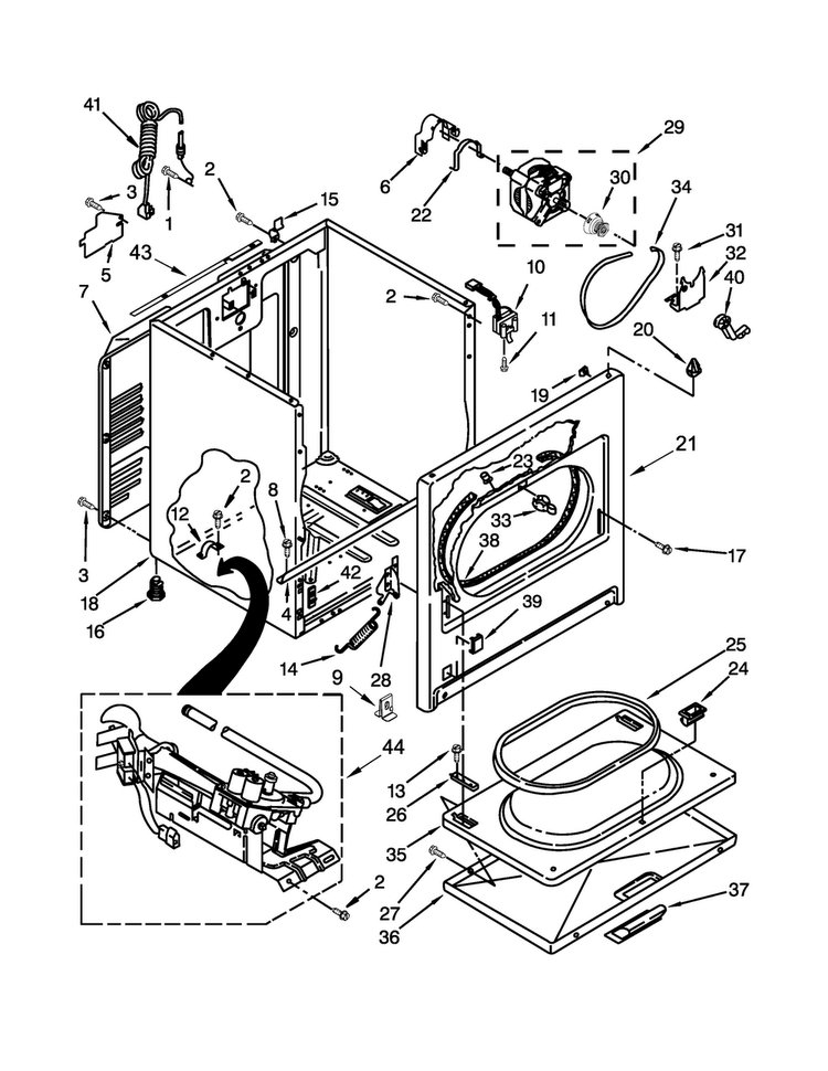 Cabinet Parts Diagram and Parts List for CGD147SDW1  Crosley Dryer