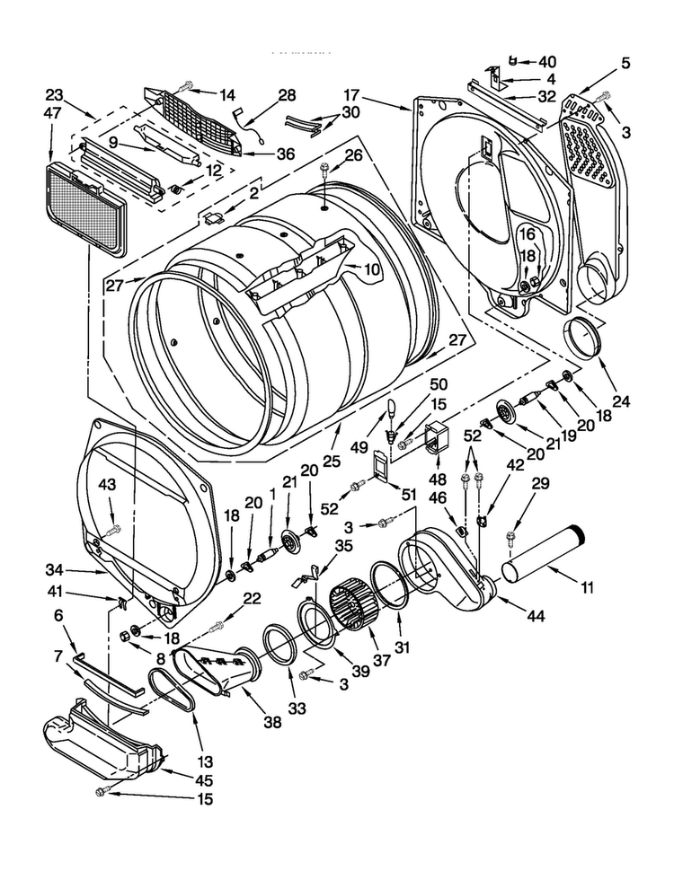 Dryer Bulkhead Parts Diagram and Parts List for MGT3800XW1  Maytag Washer Dryer Combo