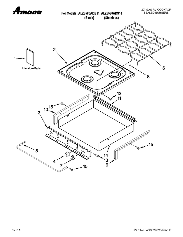 Cooktop Parts Diagram and Parts List for ALZ8580ADS14  Amana Range