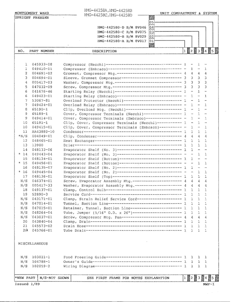 Unit Compartment And System Page 2 Diagram and Parts List for 44258B  Admiral Freezer