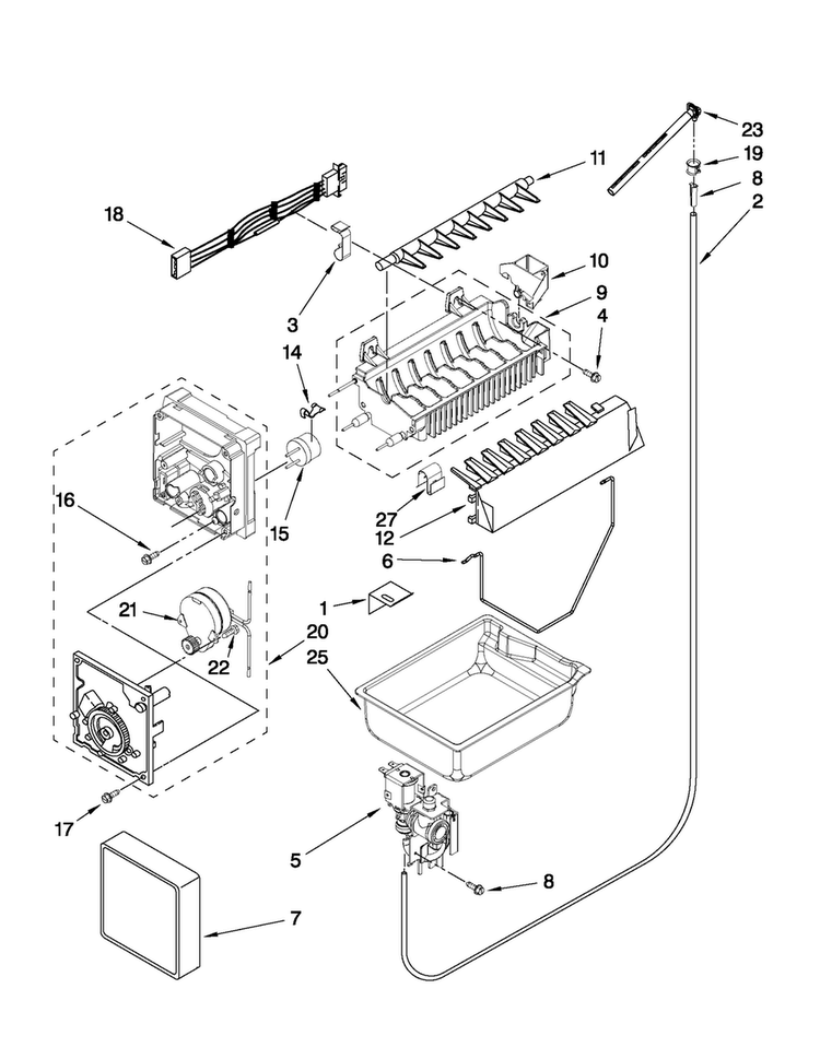 Icemaker Parts Diagram and Parts List for AFD2535FES11  Amana Refrigerator