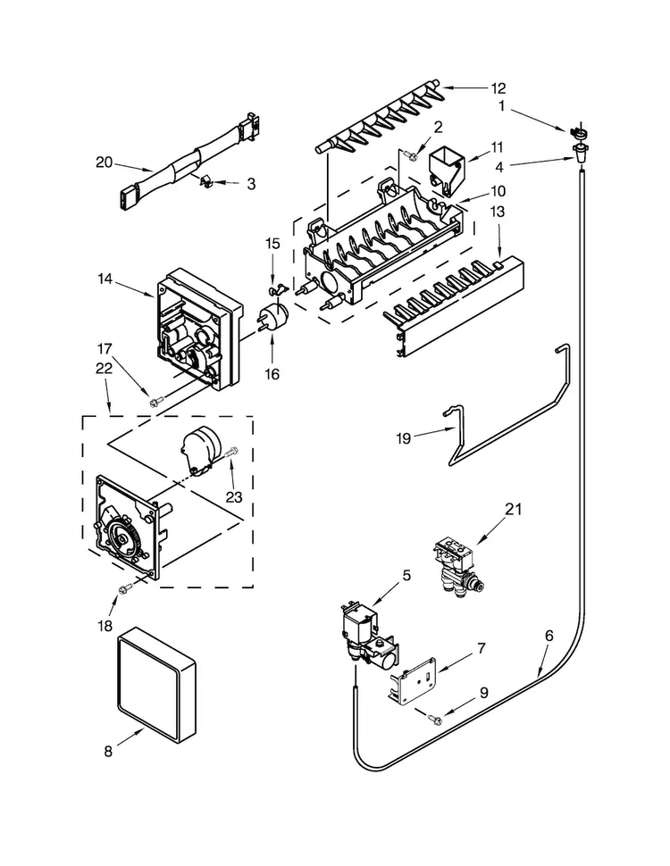 Icemaker Parts Diagram and Parts List for MFW2055YEW00  Maytag Refrigerator