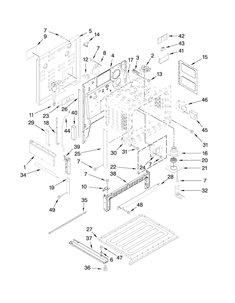 Chassis Parts Diagram and Parts List for JES9860BAS19  Jenn-Air Range