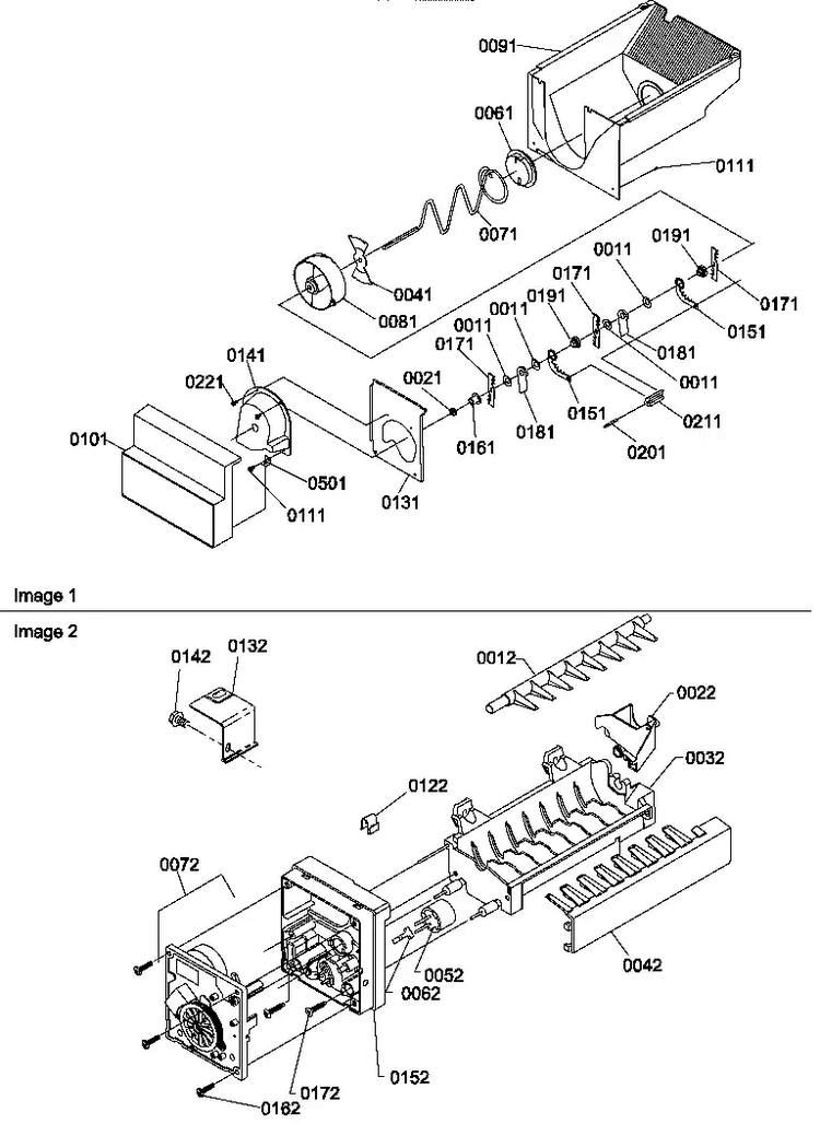 Ice Bucket Auger And Ice Maker Parts Diagram and Parts List for SCD22TBL-P1303515WL  Amana Refrigerator