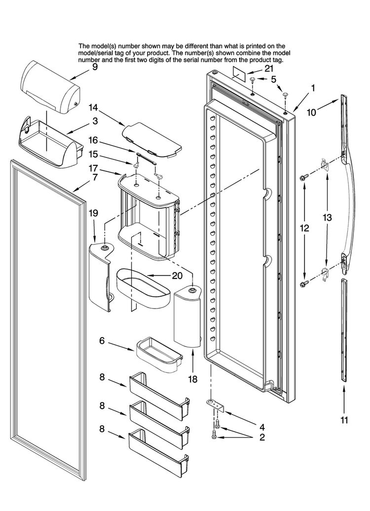 Refrigerator Door Parts Diagram and Parts List for AC2224PEKW12  Amana Refrigerator