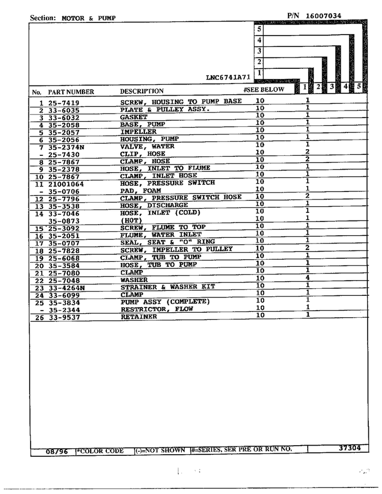 Motor And Pump Page 2 Diagram and Parts List for 6741A71  Norge Washer
