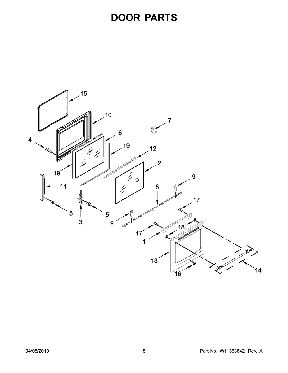Door Parts Diagram and Parts List for YMER8800FZ2  Maytag Range
