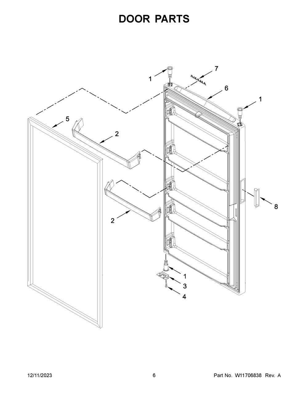 Door Parts Diagram and Parts List for AZF33X20DW08  Amana Freezer