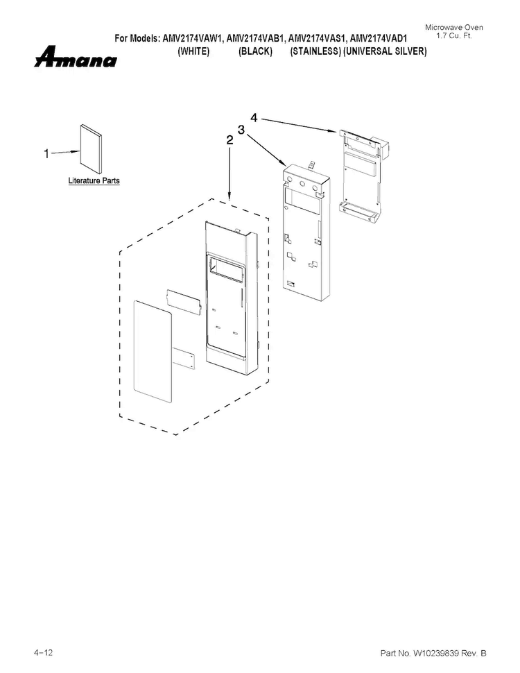 Control Panel Parts Diagram and Parts List for AMV2174VAS1  Amana Microwave