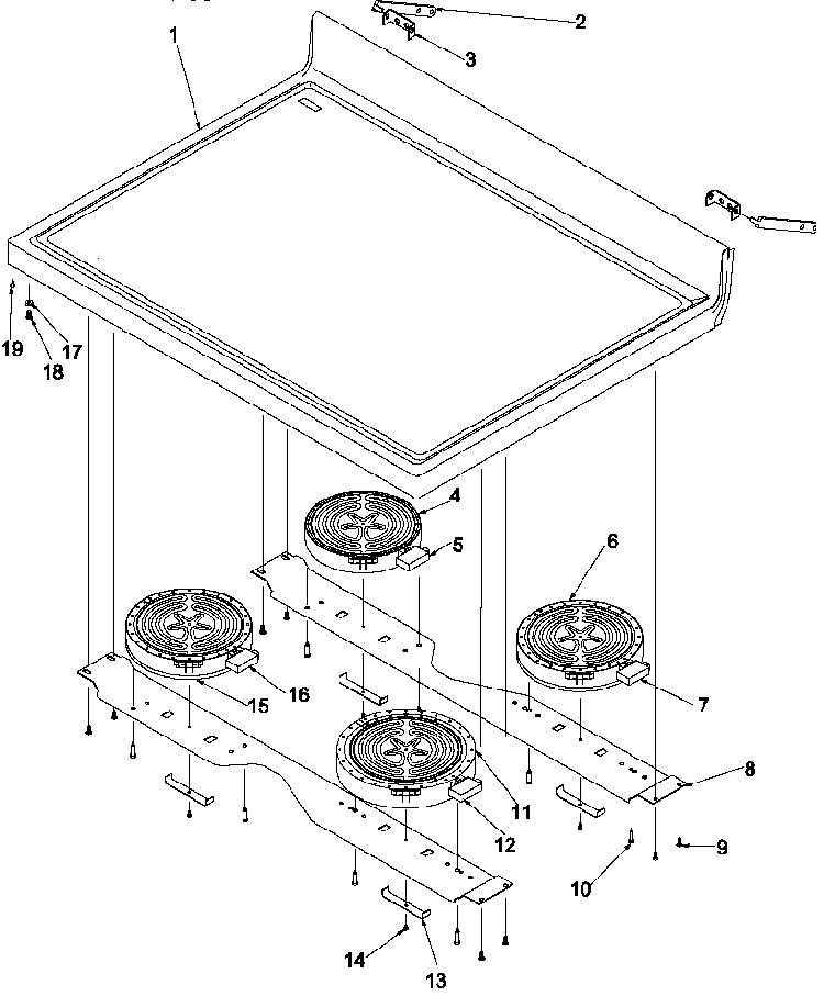 Main Top Diagram and Parts List for ARTC8600E P1143434NE Amana Range