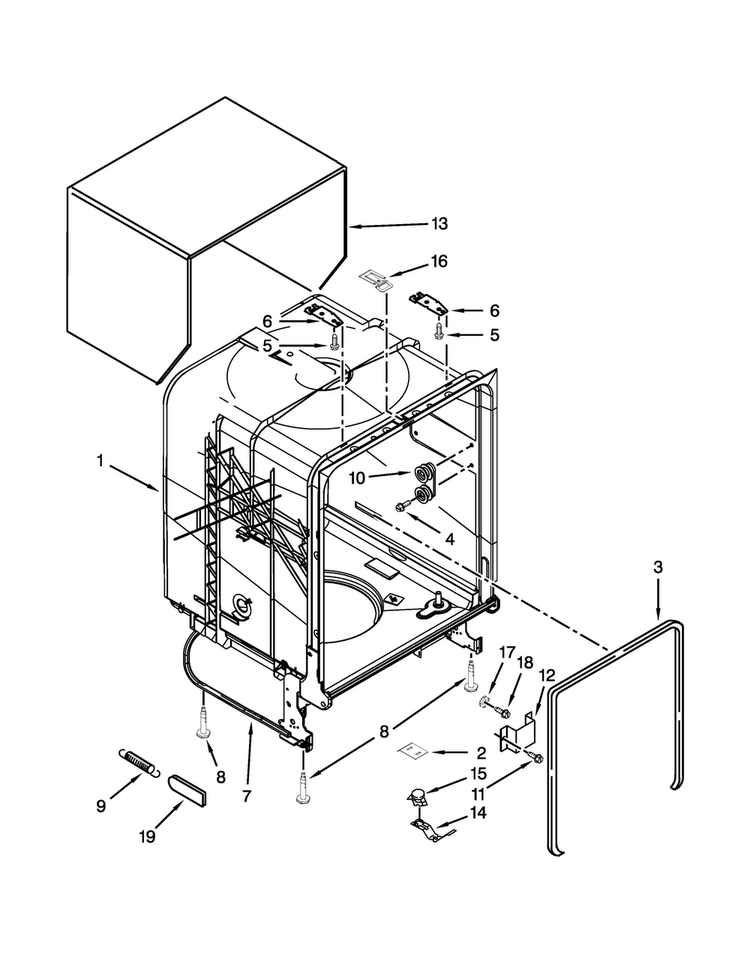 Tub And Frame Parts Diagram and Parts List for ADB1400PYS6  Amana Dishwasher