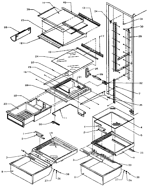 Refrigerator Shelving And Drawers Diagram and Parts List for SXDE27NP-P1162207W  Amana Refrigerator