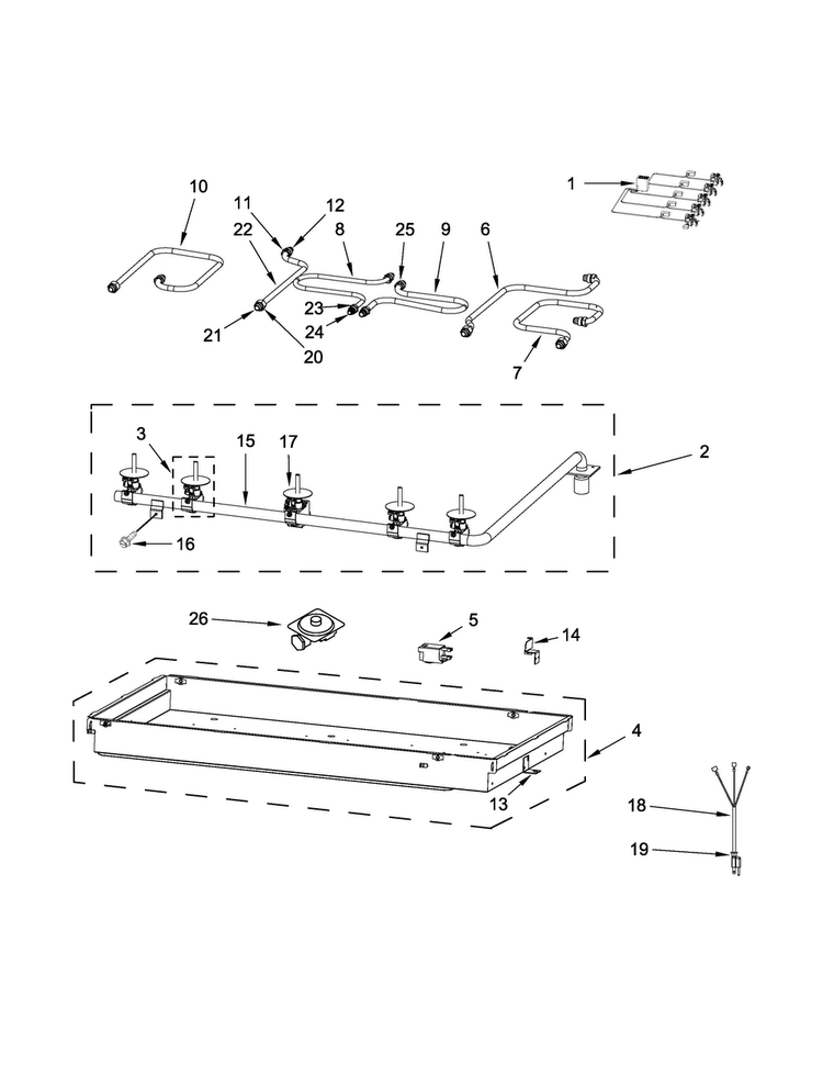 Burner Box, Gas Valves And Switch Parts Diagram and Parts List for JGC1536BS00  Jenn-Air Cooktop