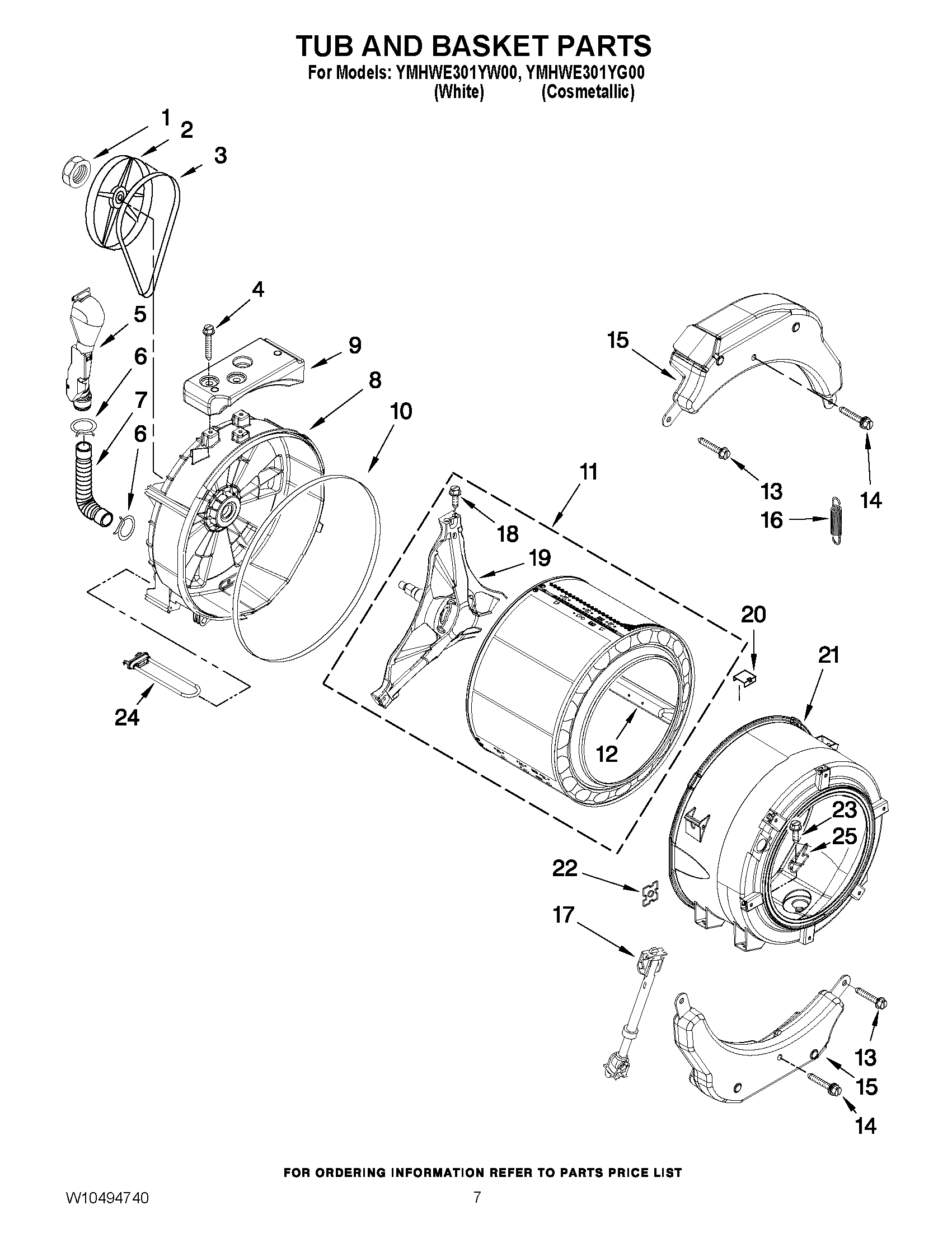 06 - TUB AND BASKET PARTS Diagram and Parts List for YMHWE301YG00  Maytag Washer