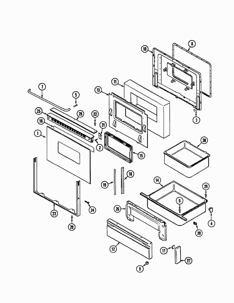 Door/drawer Diagram and Parts List for CRE9830BCR  Maytag Range