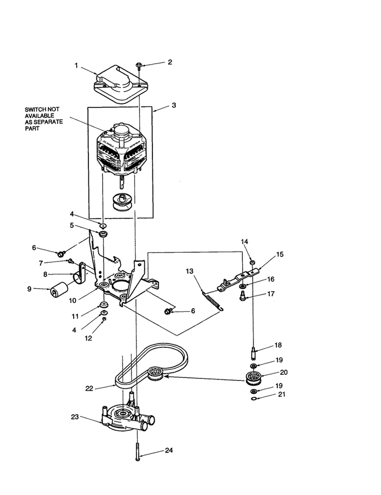 Motor, Belt, Pump And Idler Diagram and Parts List for ALW540RMW-PALW540RMW  Amana Washer