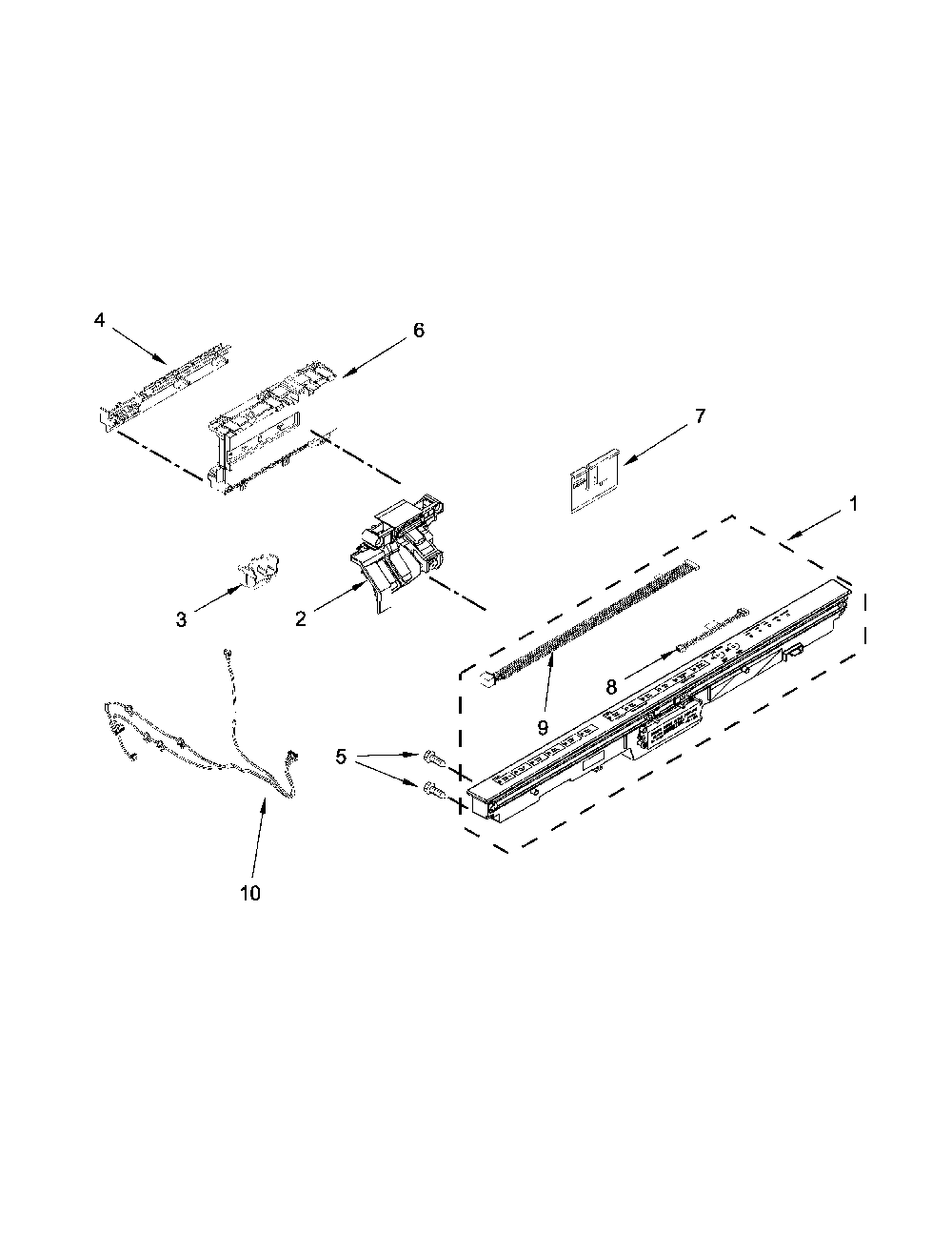 Control Panel And Latch Parts Diagram and Parts List for 66512774K314  Kenmore Dishwasher