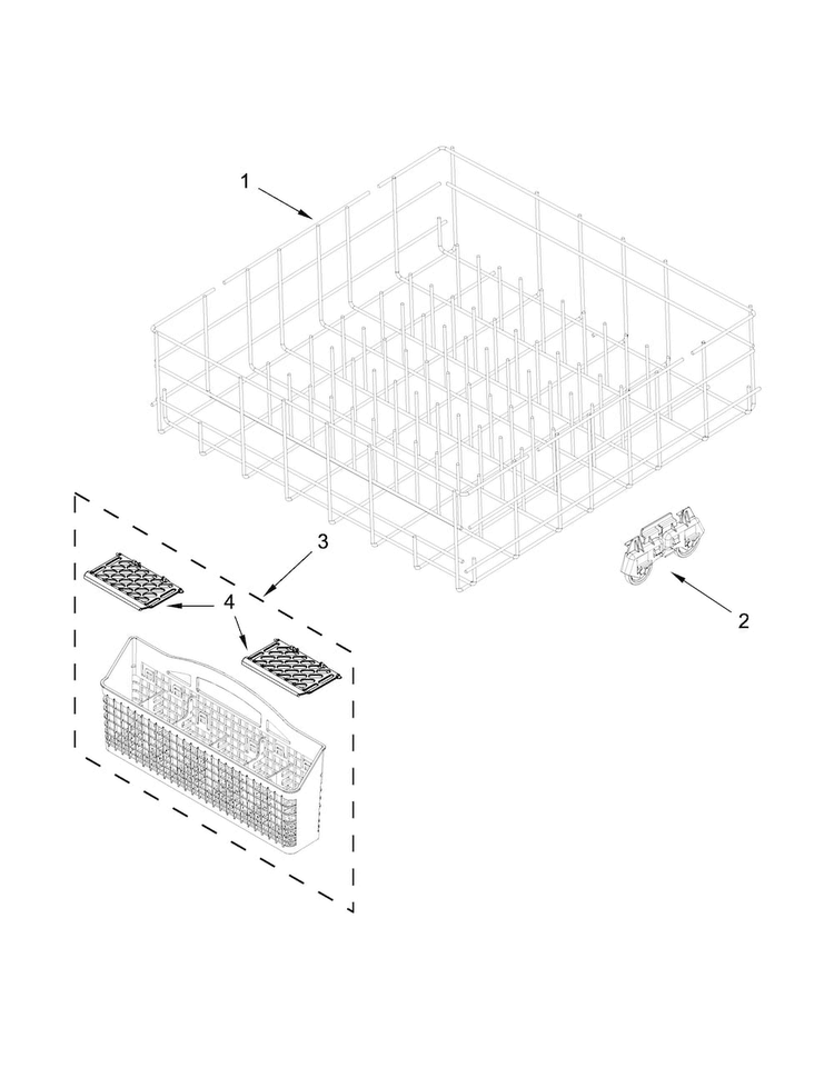 Lower Rack Parts Diagram and Parts List for ADB1500ADS2  Amana Dishwasher