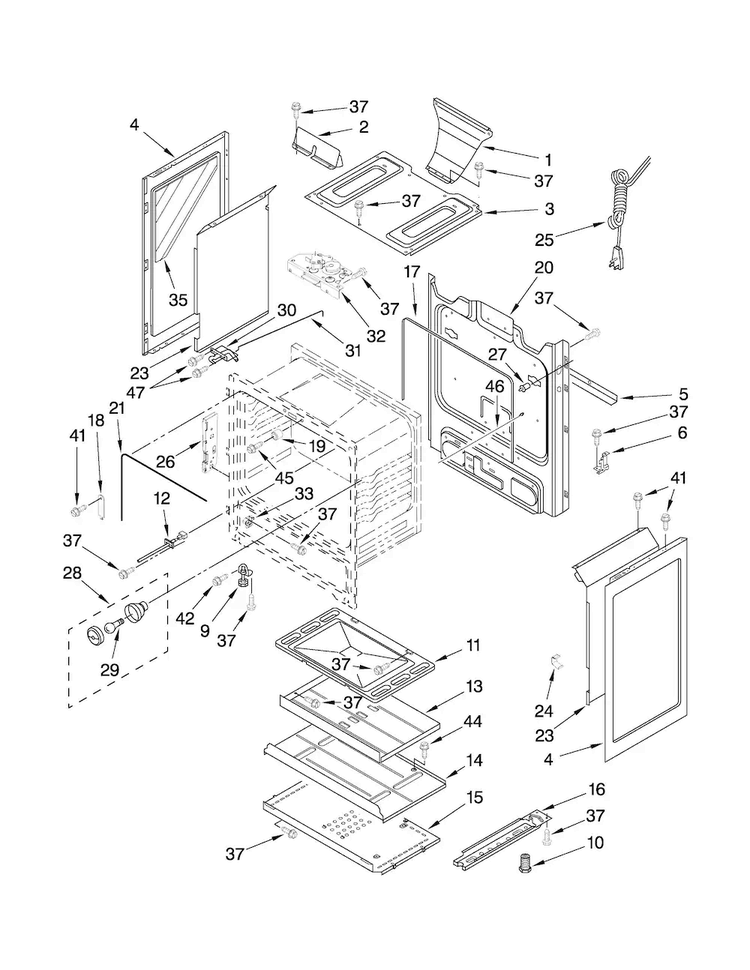 Chassis Parts Diagram and Parts List for MGR7661WB1  Maytag Range