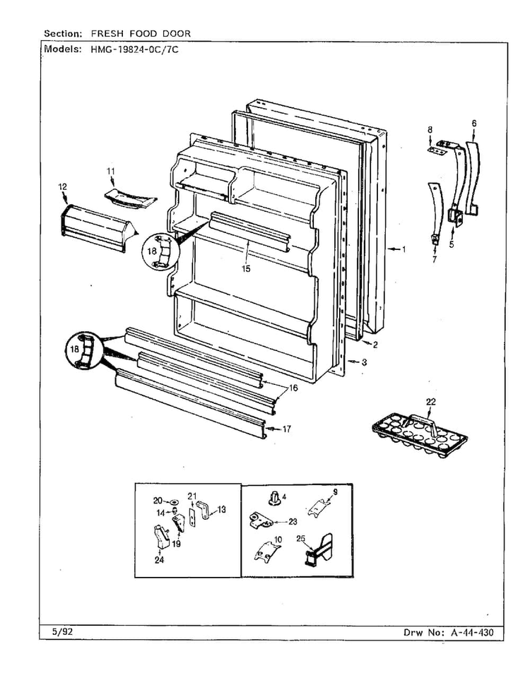 Fresh Food Door Diagram and Parts List for 19824-0C  Admiral Refrigerator