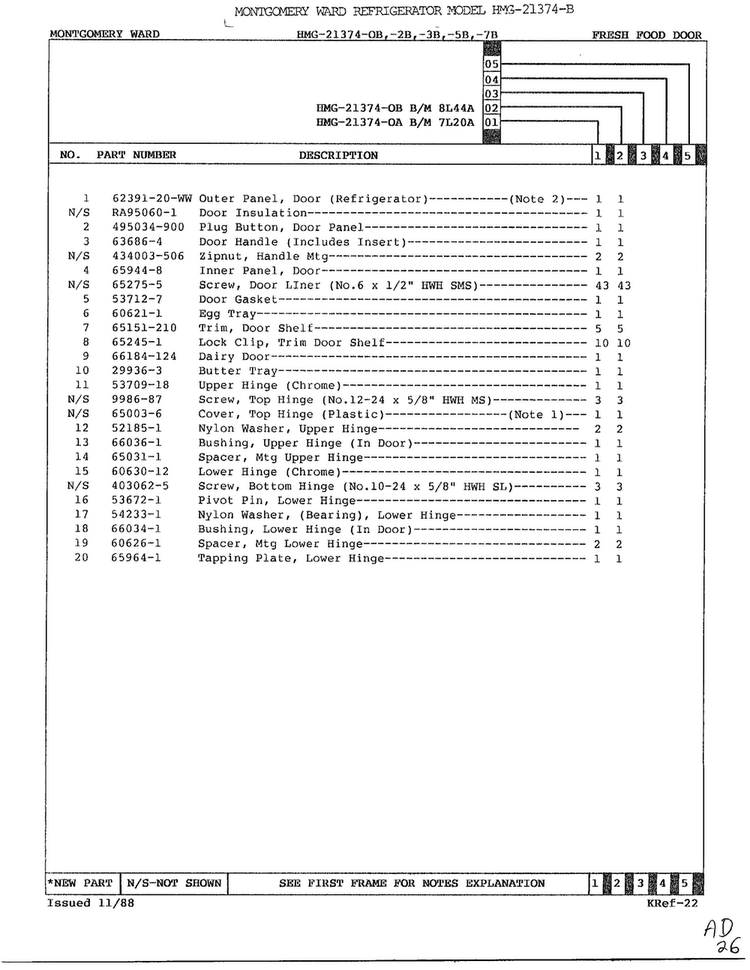 Fresh Food Door Page 2 Diagram and Parts List for 21374B  Admiral Refrigerator