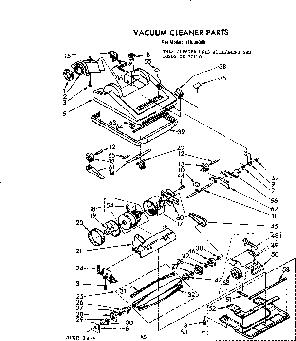 Nozzle And Motor Assembly Diagram and Parts List for 11635800  Kenmore Upright Vacuum