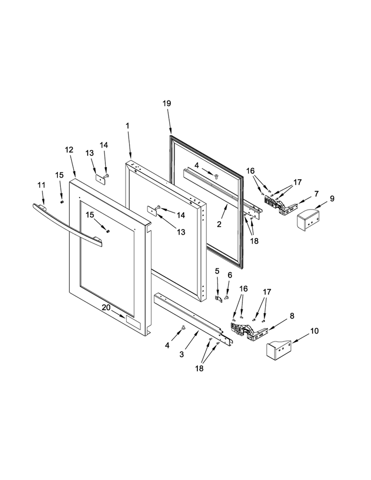 Door Parts Diagram and Parts List for JUB24FRACX00  Jenn-Air Wine and Beverage Cooler