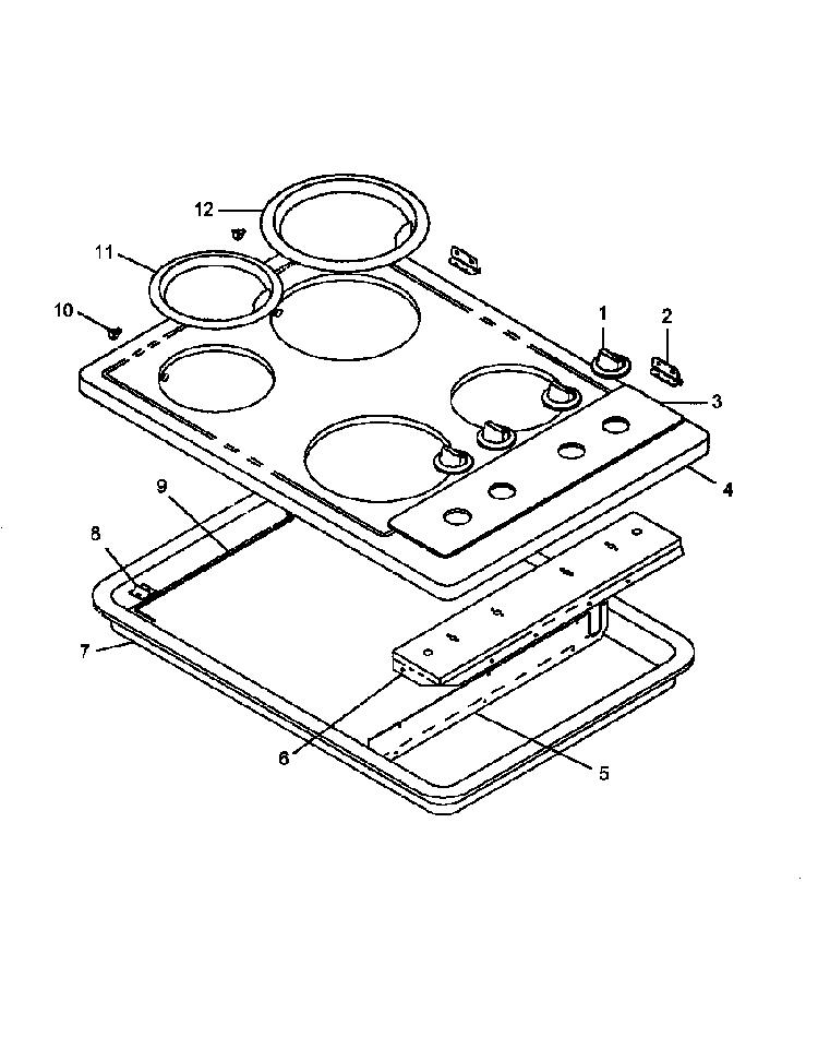 Main Top Assembly Diagram and Parts List for AKR30E-P1131550NE  Amana Cooktop